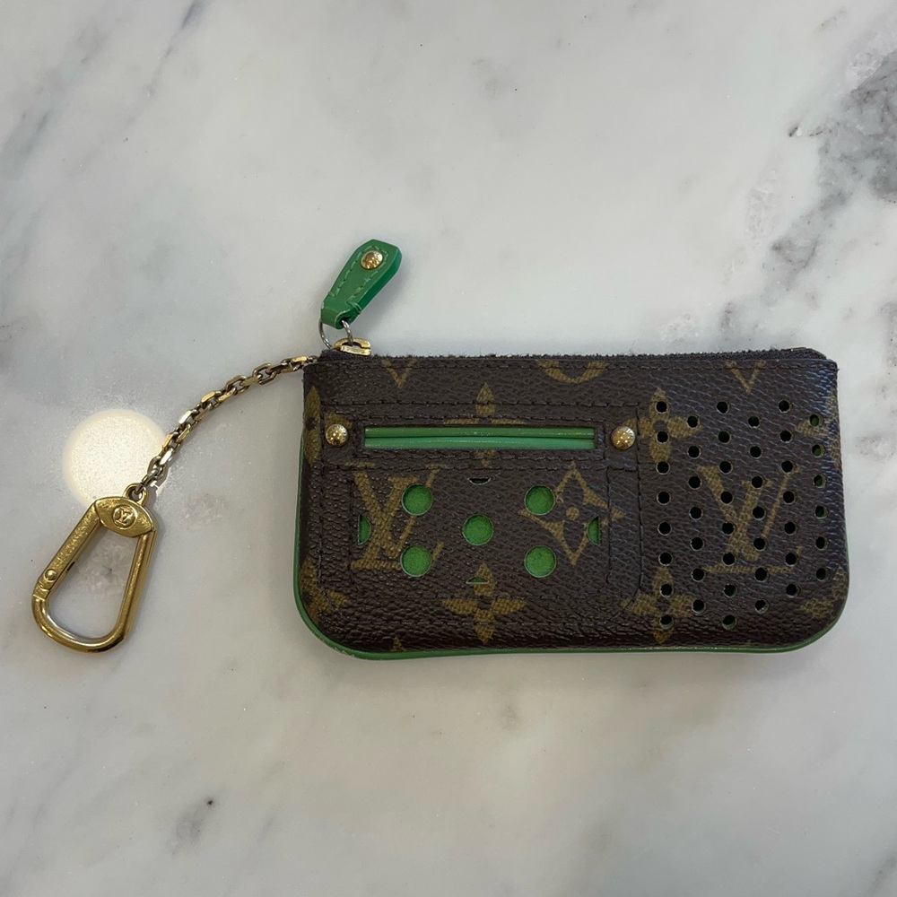 Louis Vuitton Limited Edition Green Monogram Perforated Pochette Cles Key Pouch